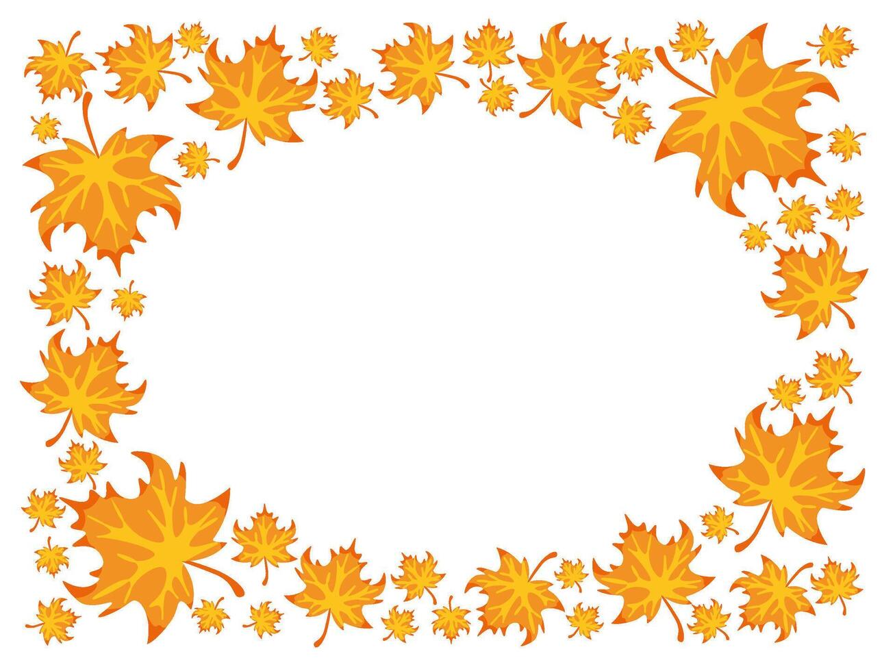 Autumn leaves template round oval frame in rectangle maple background, cartoon material. vector