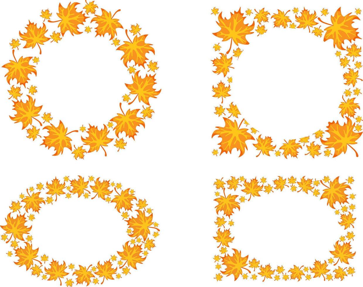 Banner design set with autumn leaves, round circle and oval templates with orange leaves. illustration vector