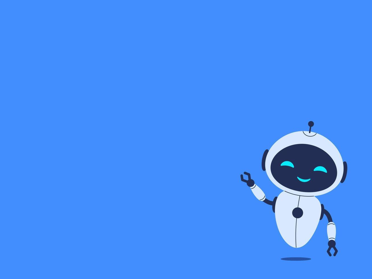 Cute smiling robot on blue background with copy space for text. illustration for tech themed designs, chatbot concepts and digital projects vector