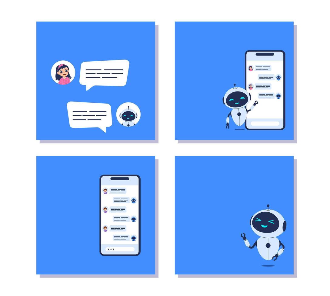 Square backgrounds with Chatbot concept and copy space for text. banners AI communication, customer service designs and digital assistant projects vector