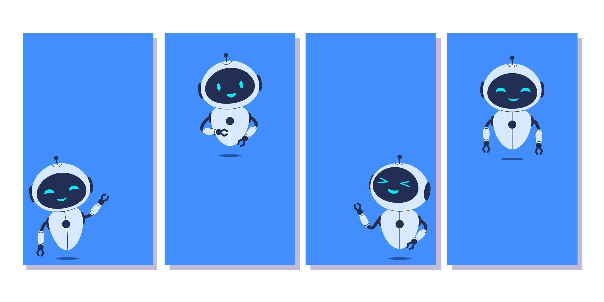 Vertical backgrounds with robot and copy space for text on blue background. banners for tech-themed designs, chatbot concepts and digital communication projects vector
