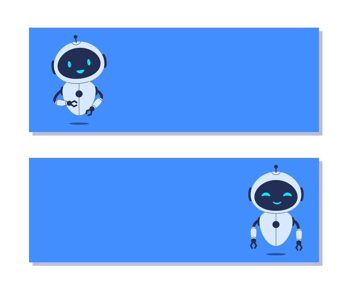 Horizontal background with robot and copy space for text. banners for tech-themed designs, chatbot concepts, and digital communication projects vector
