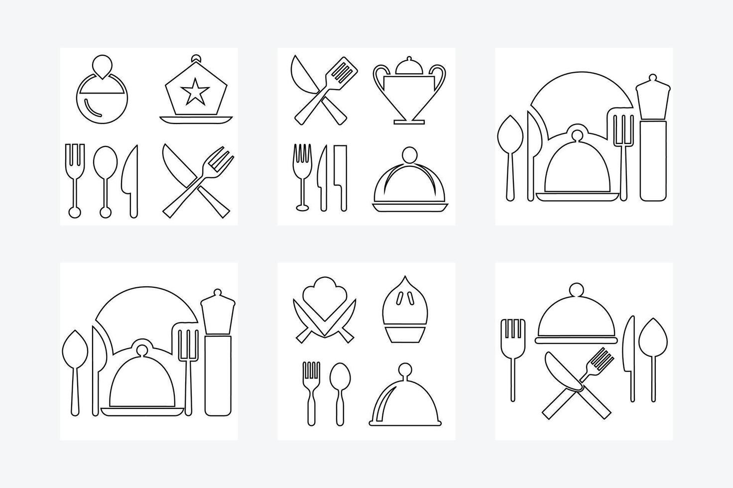 One Line Restaurant Icons and Symbols Illustration on White Background vector