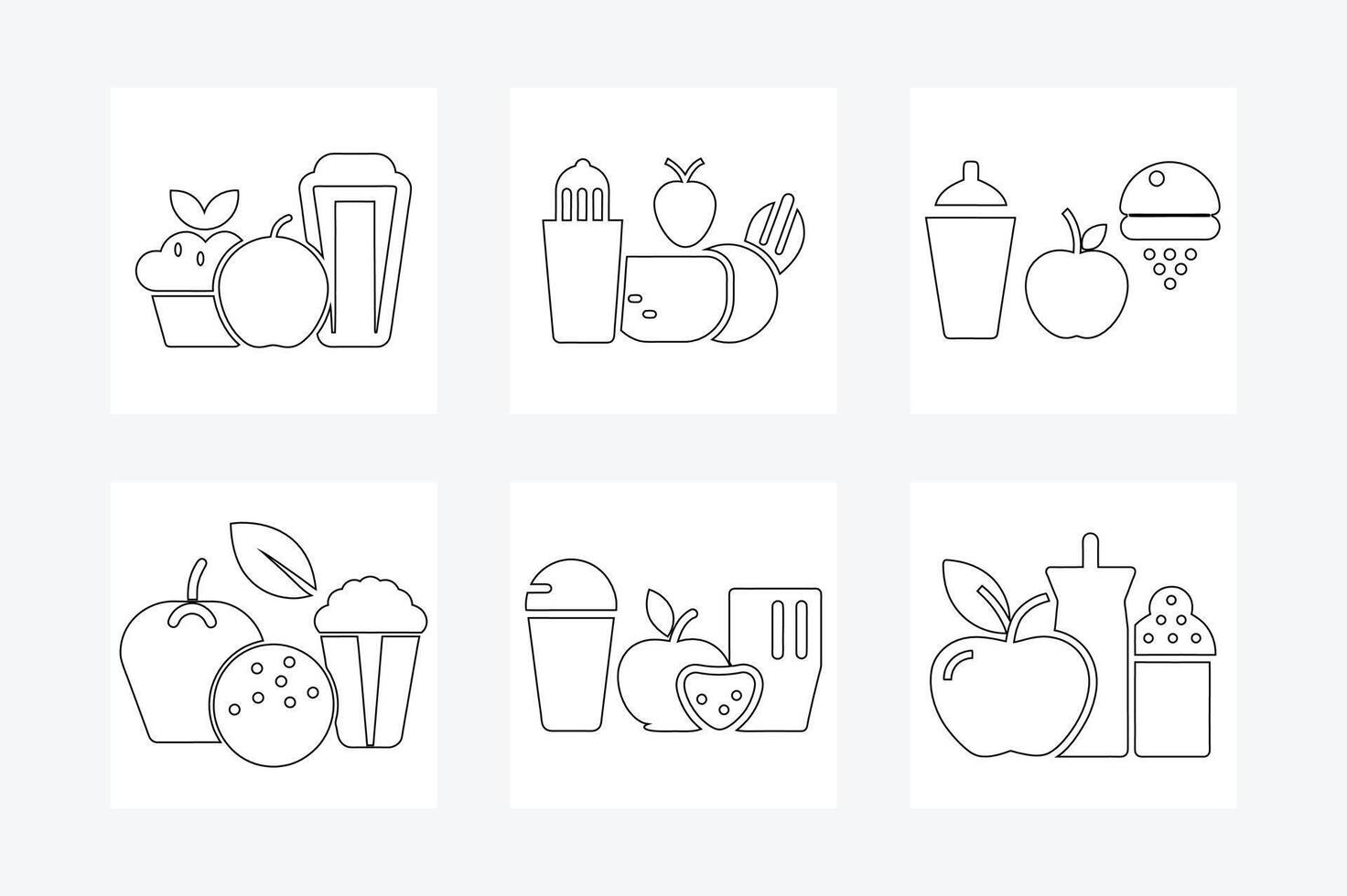 Minimalist One Line Food Icons Simple Illustration Art on White Background vector