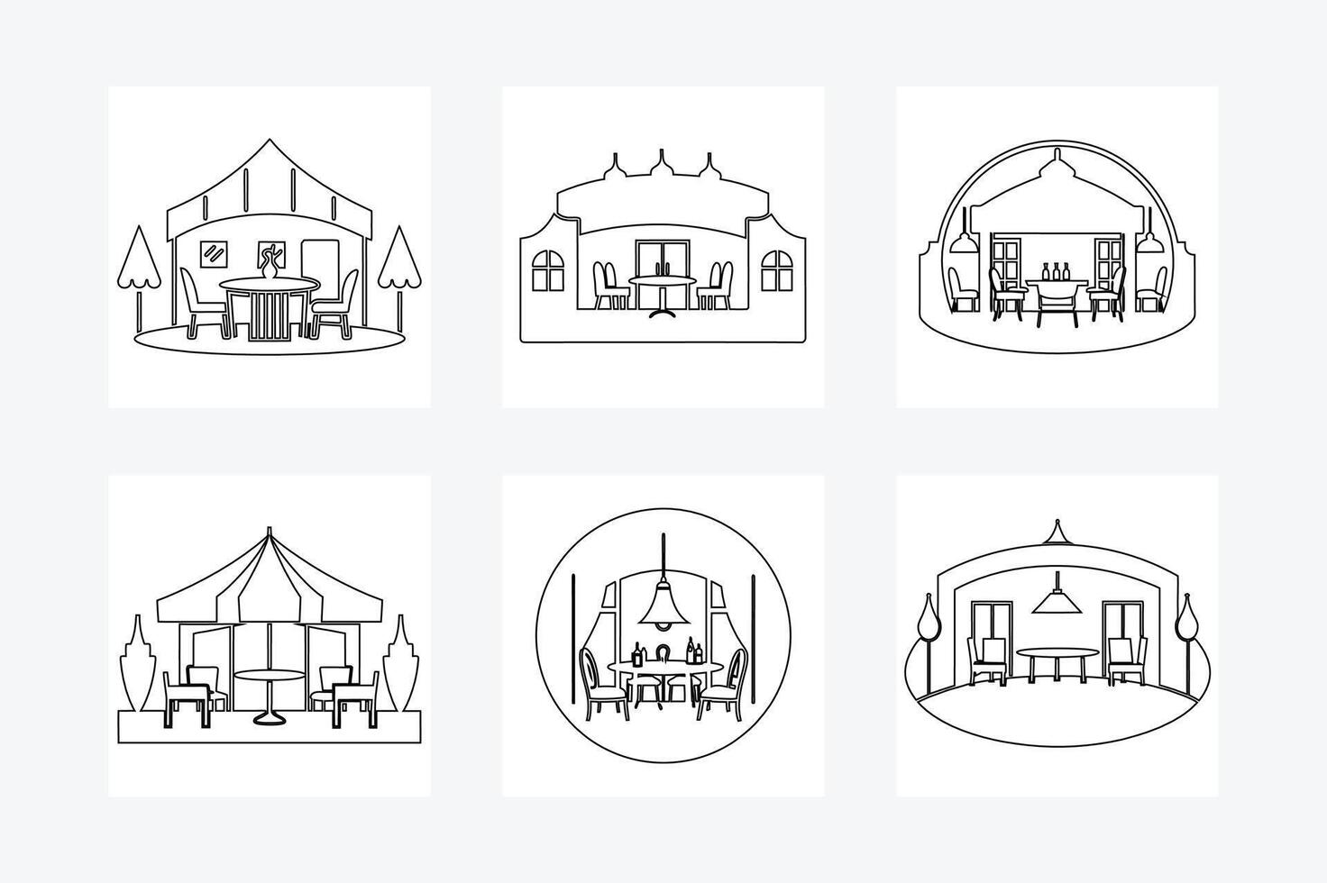 Hand-Drawn One Line Illustration of Restaurant Settings - Minimalist Art on White Background vector