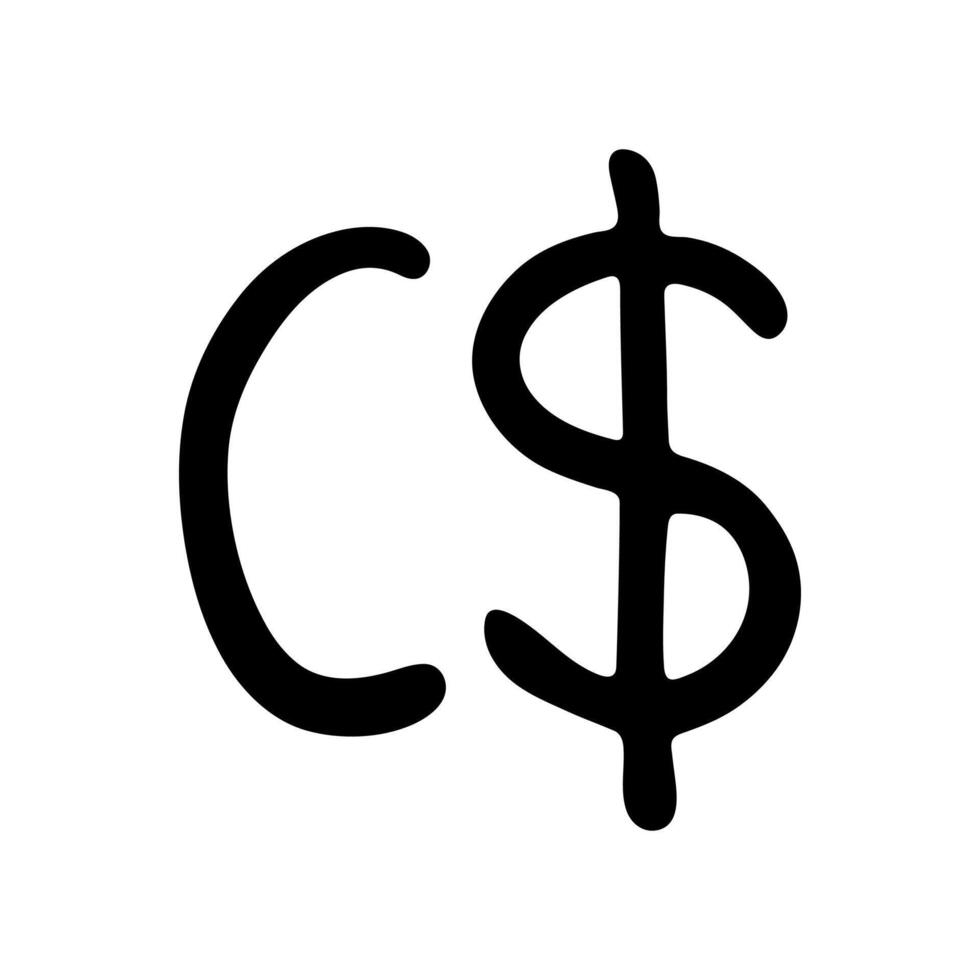Hand drawn canadian dollar currency symbol. Brush stroke doodle. Single element for design vector