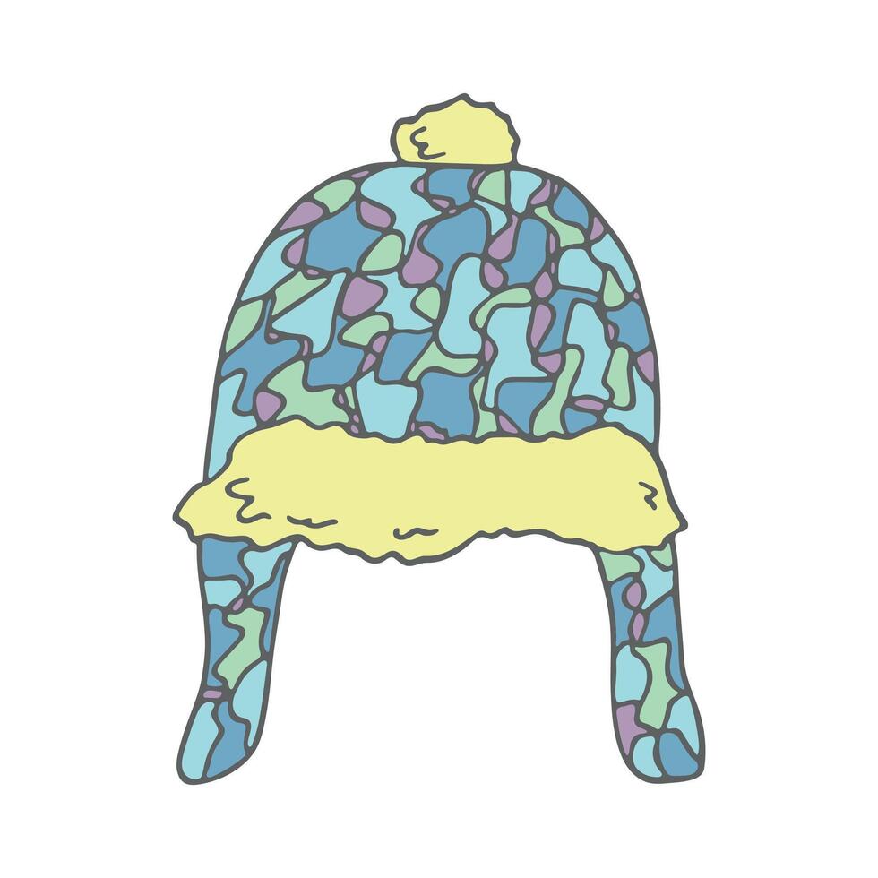 Ear flap hat doodle Hand drawn winter accessories. Single design element for card, print, design, decor vector