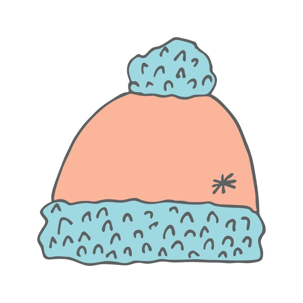 Winter cap doodle Hand drawn winter accessories Single design element for card, print, design, decor vector
