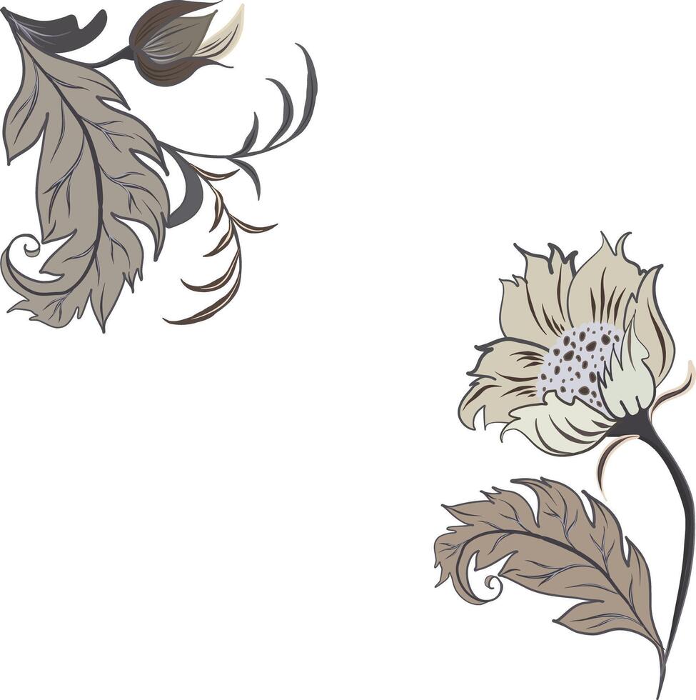 floral frame in William Morris style for greeting cards in beige colors. Illustration of a floral composition in William Morris style vector