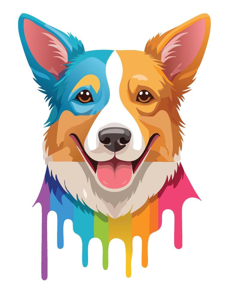 A Vibrant Stylized Portrait of a Corgi vector