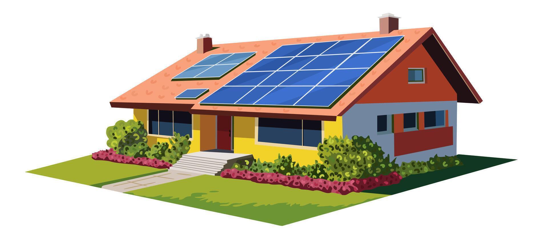 House with solar panels on the roof. Green energy concept. isolated illustration vector