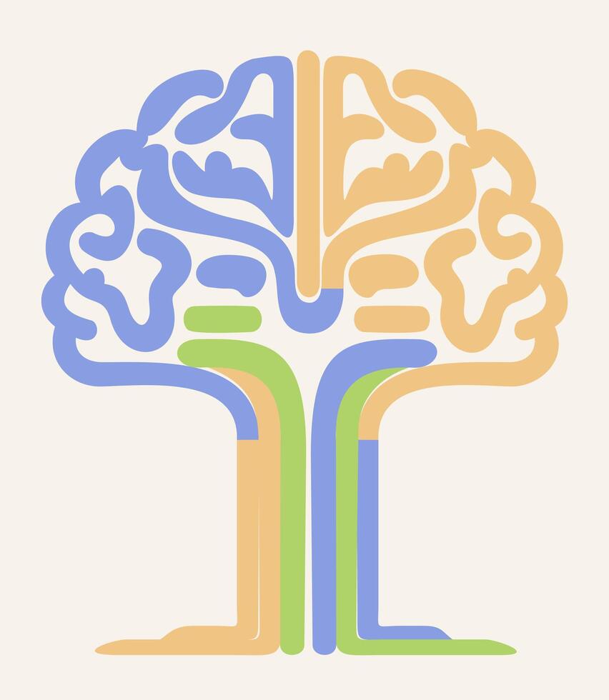 Human brain icon. Brain in shape of tree. Grow your mind. isolated illustration in pastel colors vector