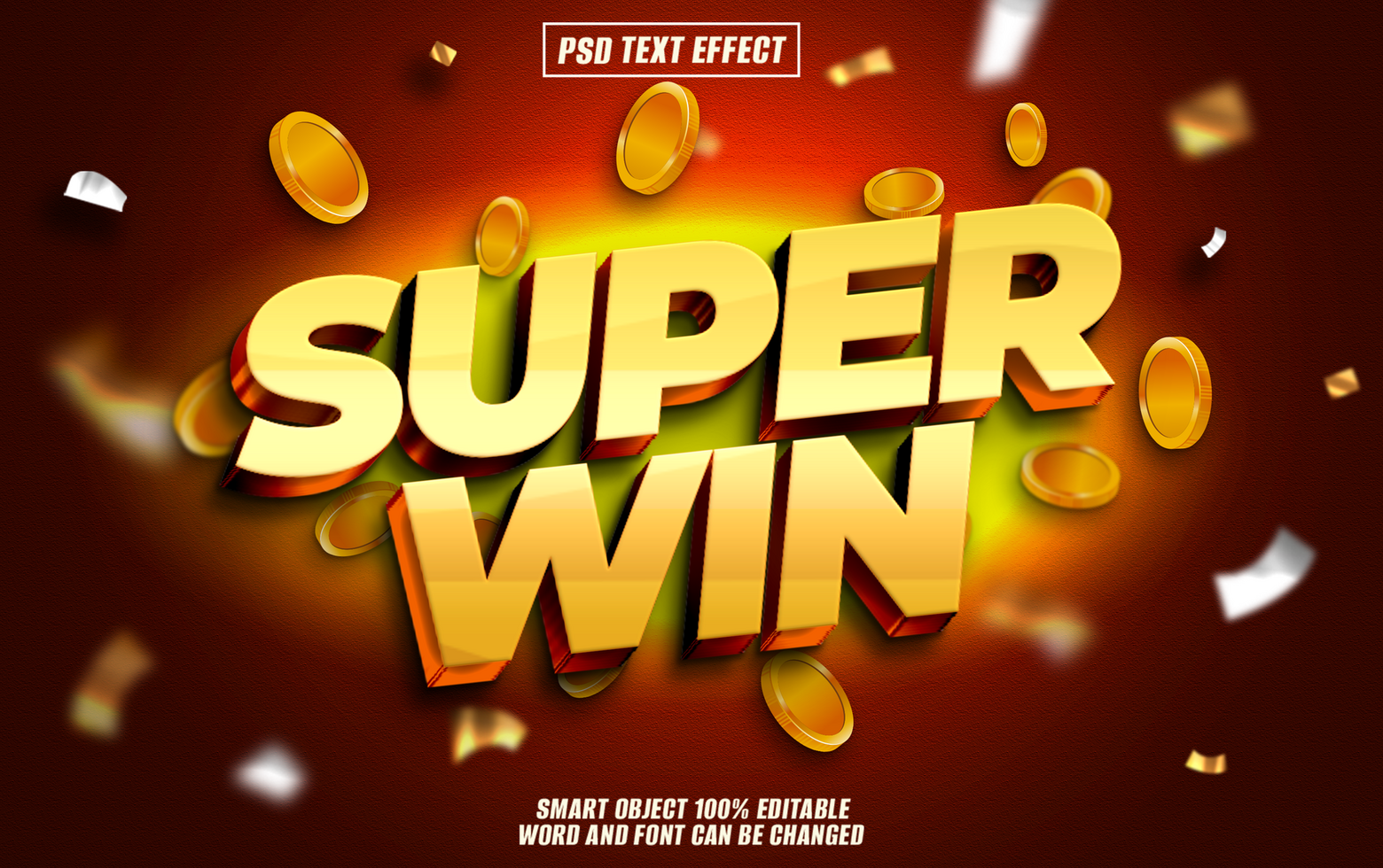 Explosive Super Win text effect for games, contests, and celebrations. psd