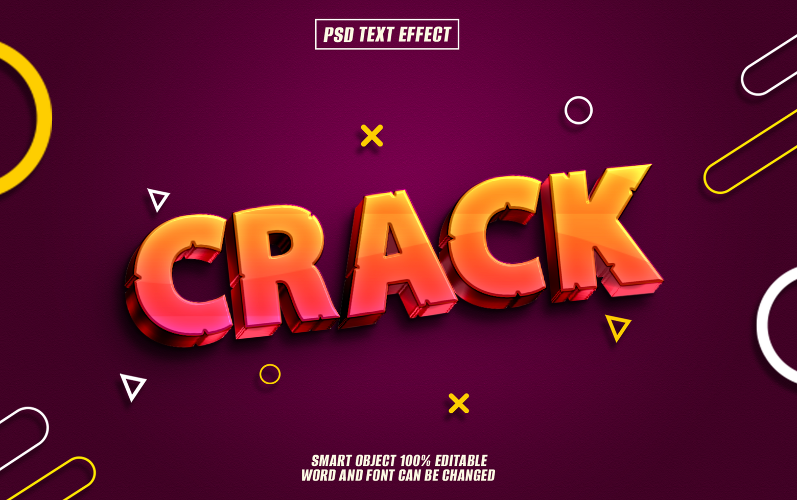 Colorful, cracked text effect. Ideal for gaming, software, and edgy designs. psd