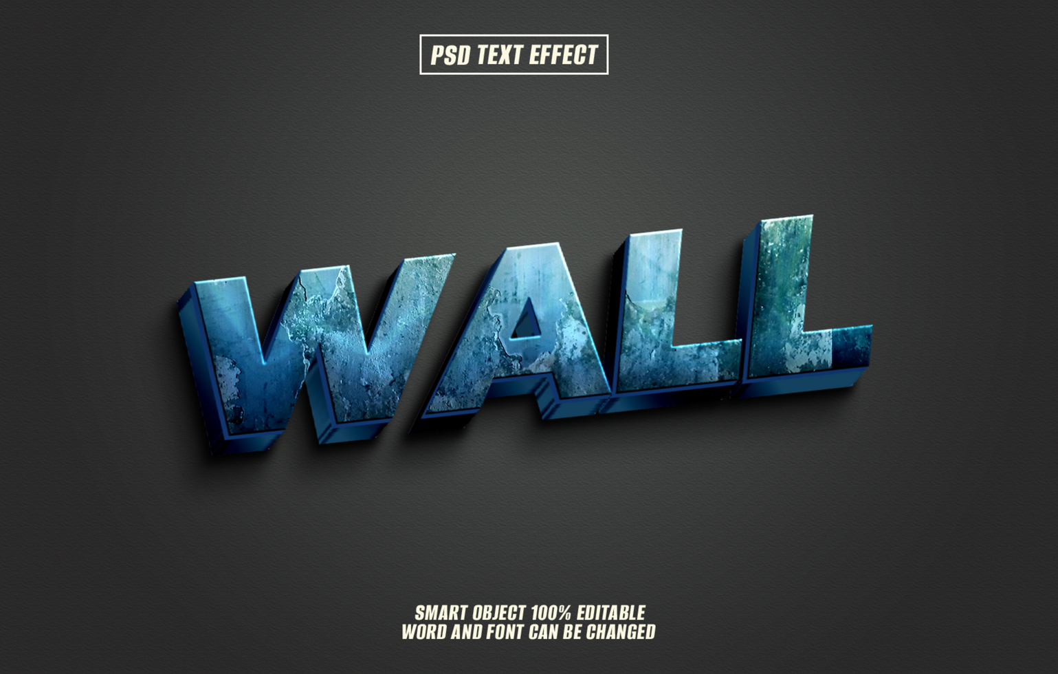 Cool blue wall text effect, ideal for posters and headers. psd