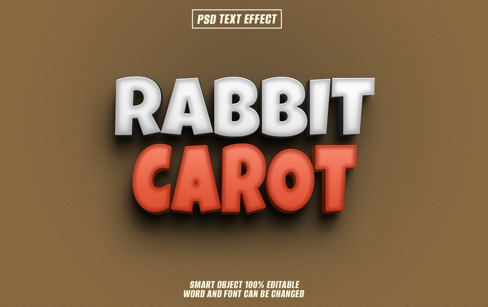Cute and charming rabbit carrot text effect, ideal for children's games, psd