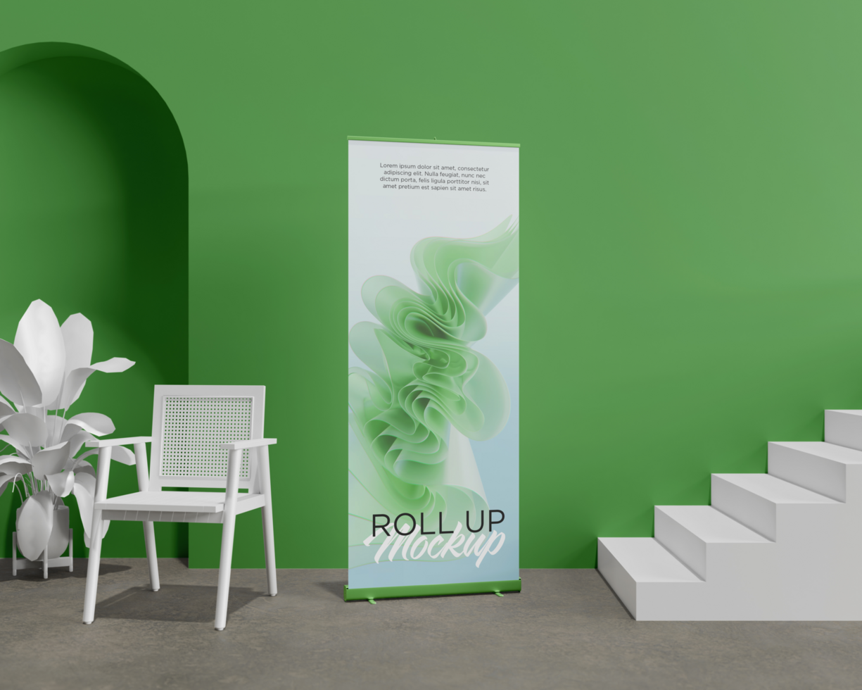 Chic Roll Up Banner Mockup with Fresh Green Background psd