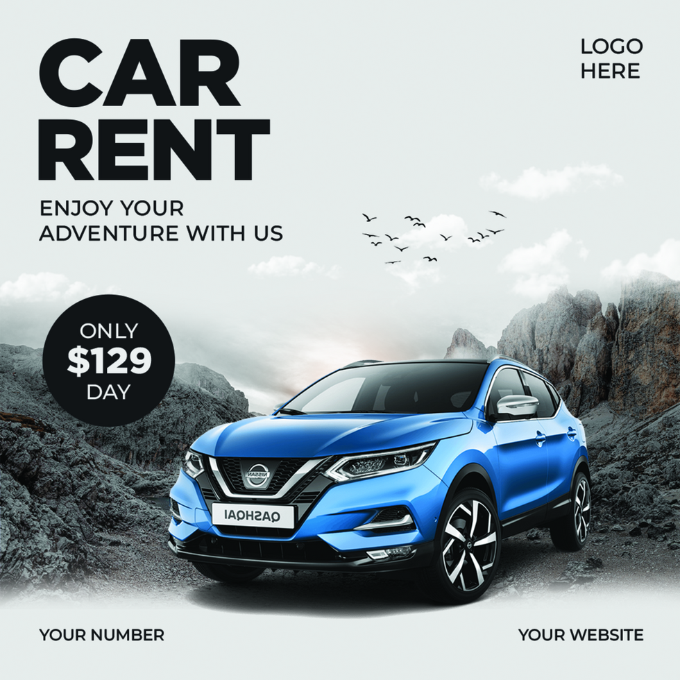 Manipulation of car rental promotion social media post template design psd