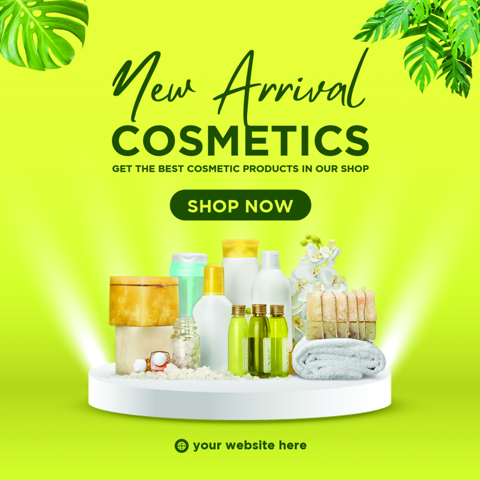 Yellow new arrival beauty cosmetics social media ad design psd
