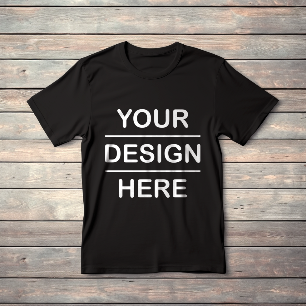 Black Color Round Neck Blank Tshirt Mockup On Wooden Background psd