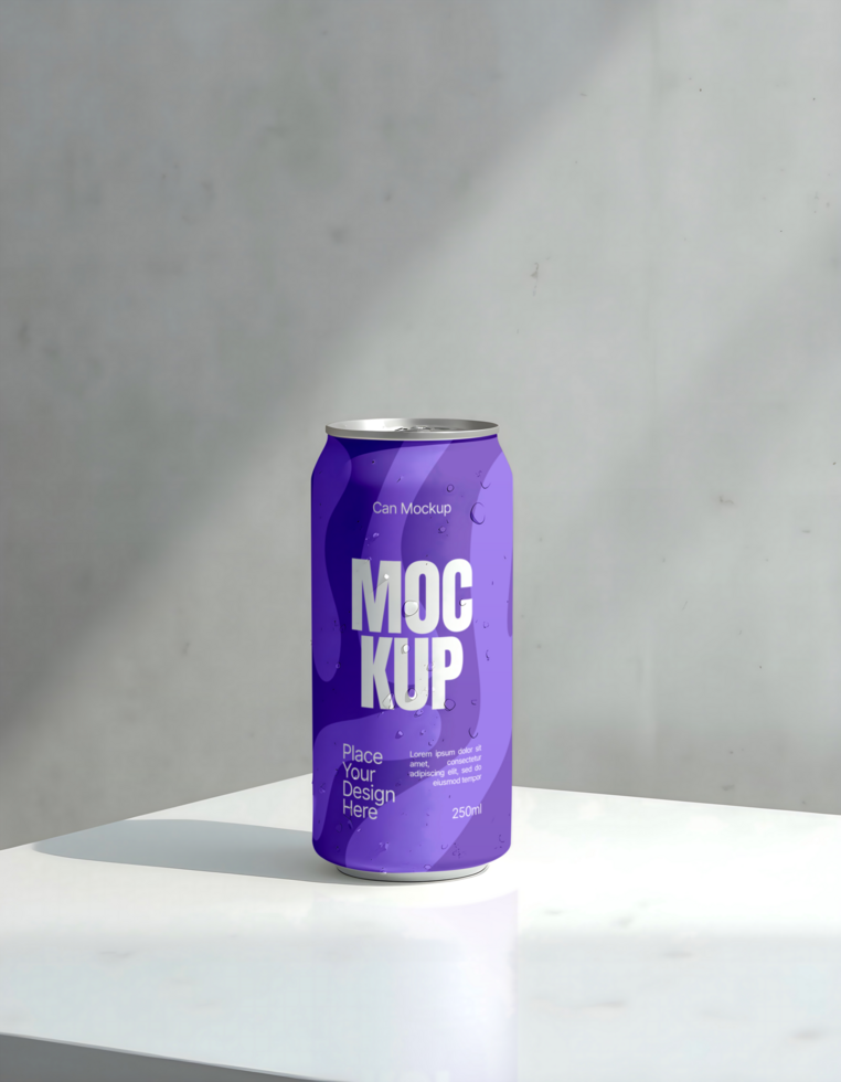 Soda beverage can mockup with simple background psd