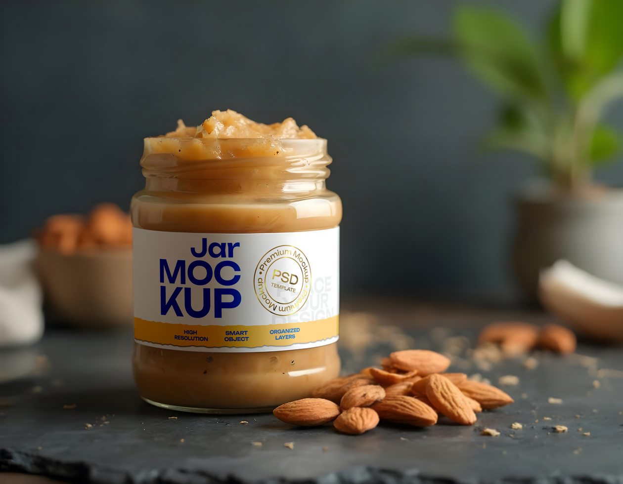 Almond Jam Jar Mockup psd