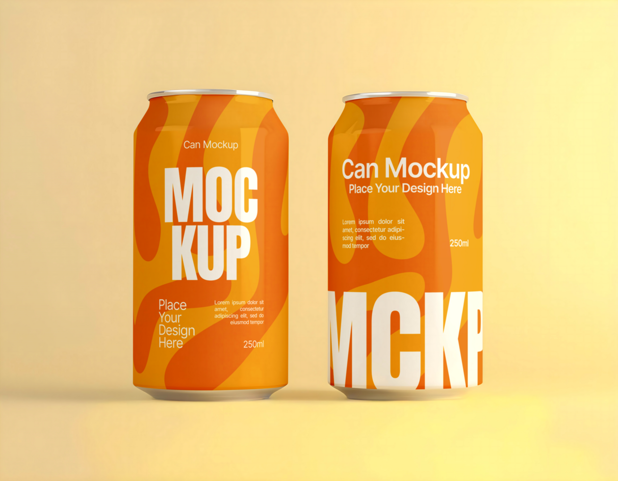 Soda beverage can mockups with orange background psd