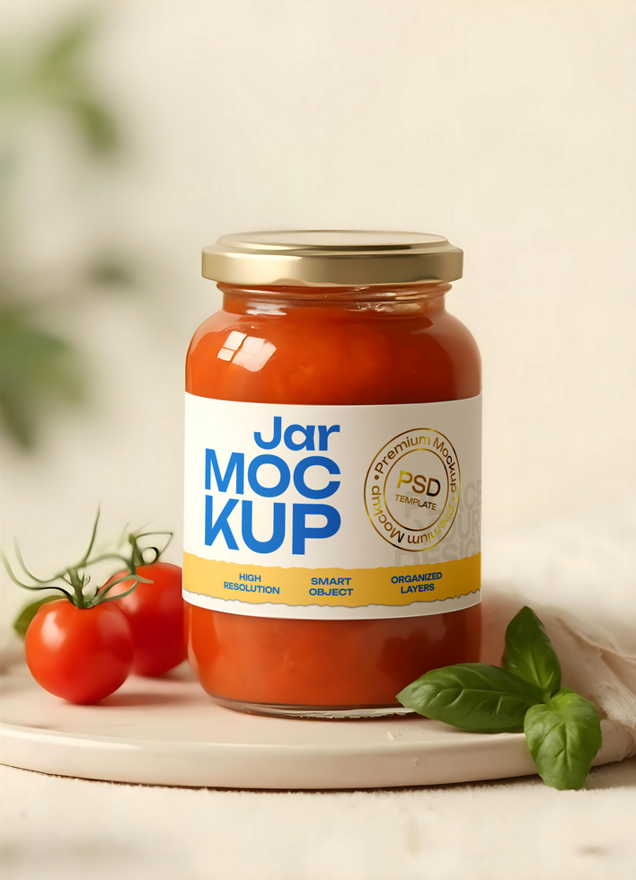 Tomato sauce Jar Mockup psd
