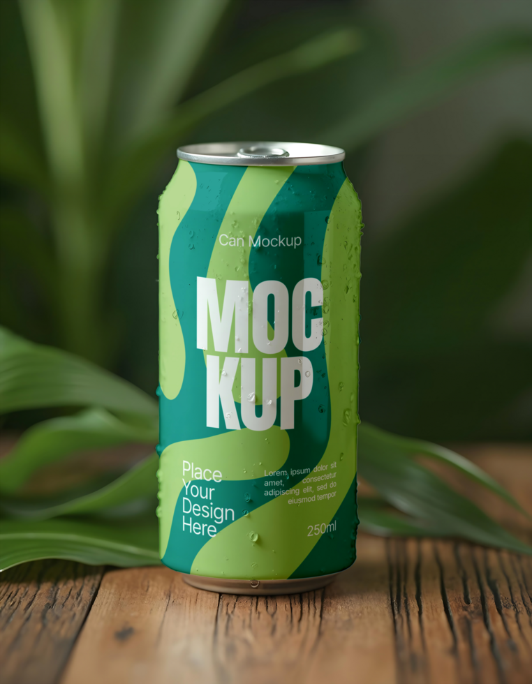 Soda beverage can mockup with nature background psd