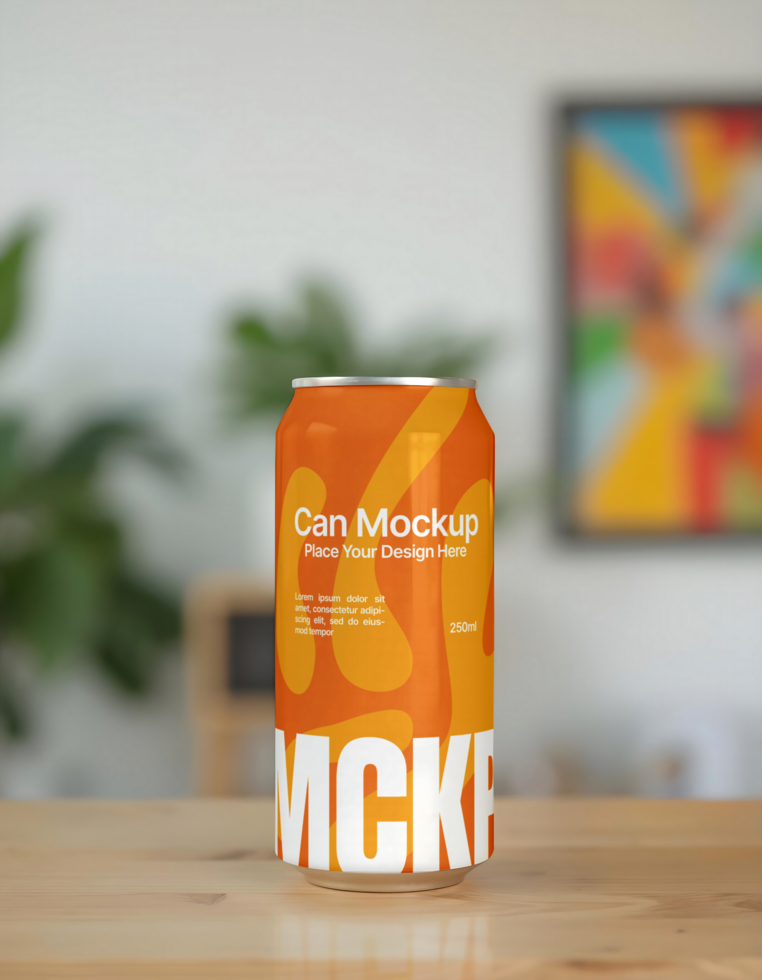 Soda beverage can mockup with blurr background psd