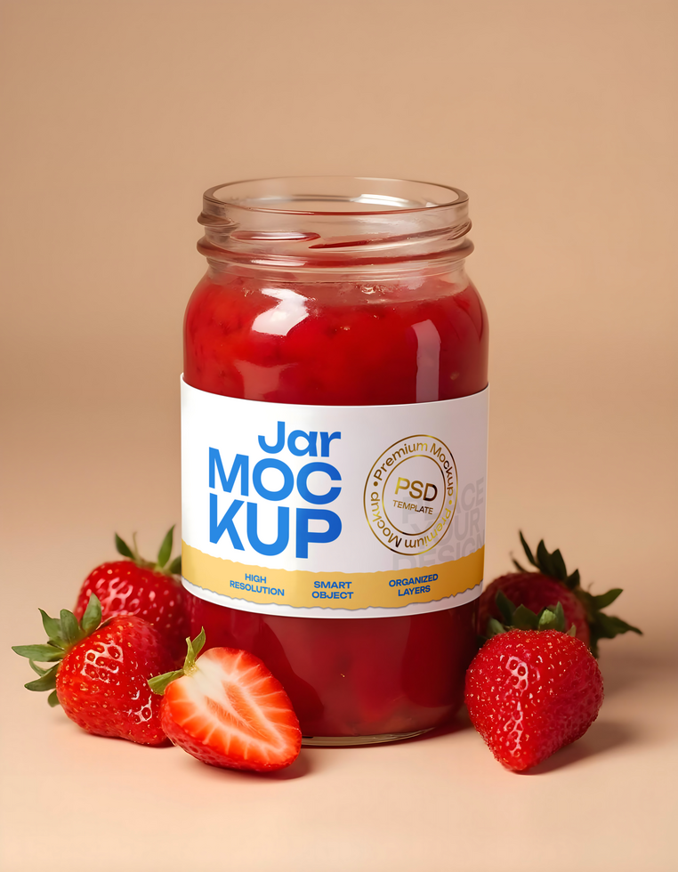 Stawberry Jam Jar Mockup psd