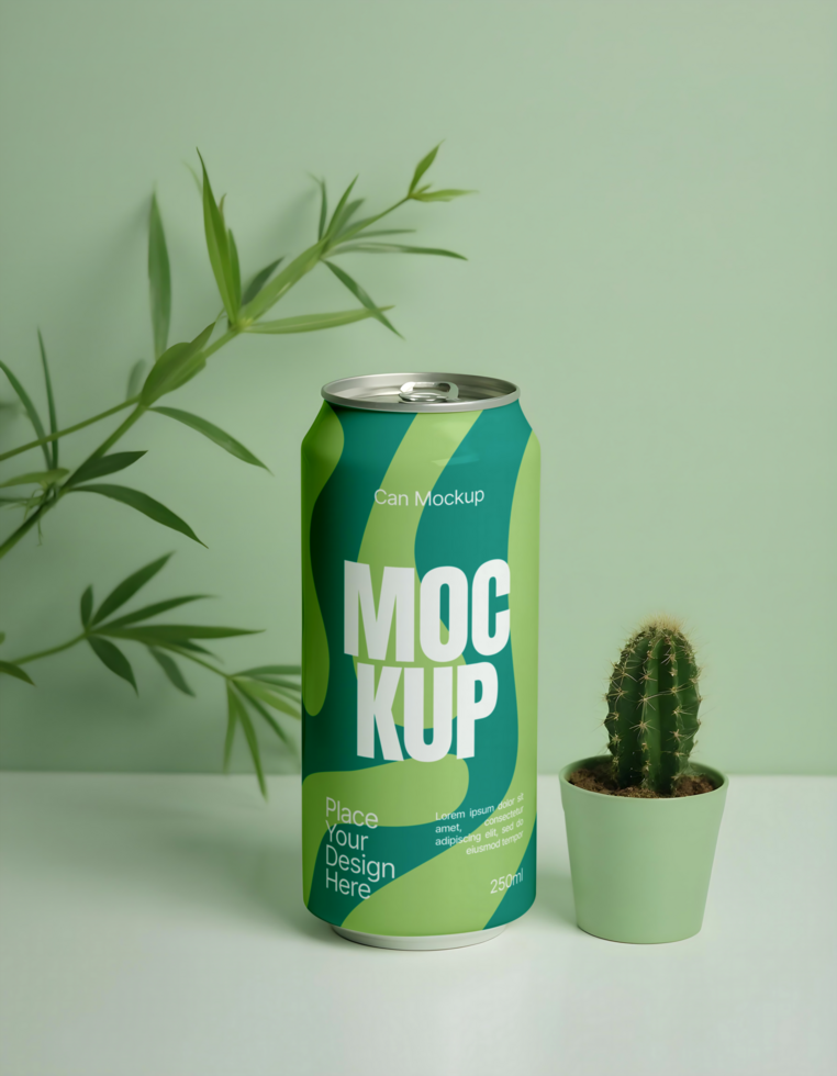 Soda beverage can mockup with green background psd
