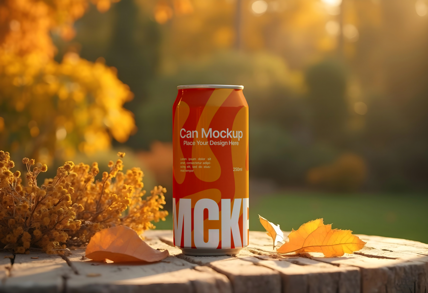 Soda beverage can mockup with summer background psd