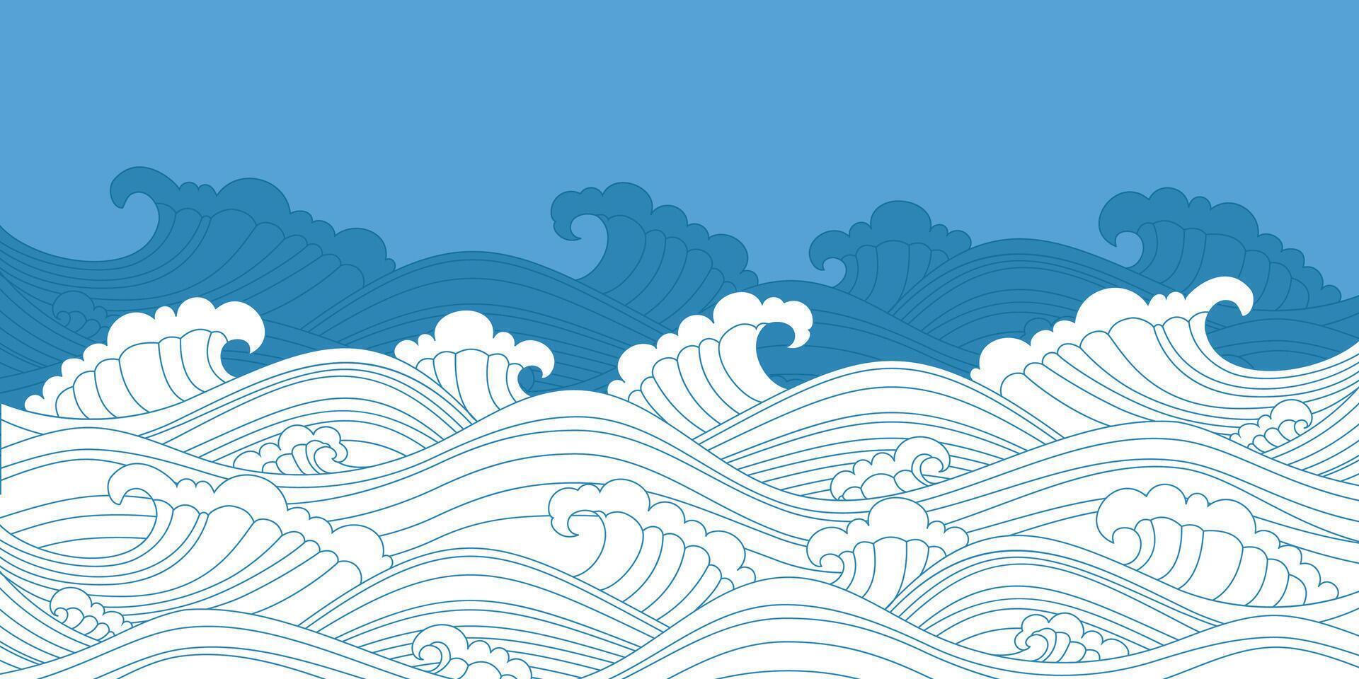 Traditional Japanese wave design with hand-drawn brushstrokes. Suitable for Mid-Autumn Festival banners and decorative templates. vector