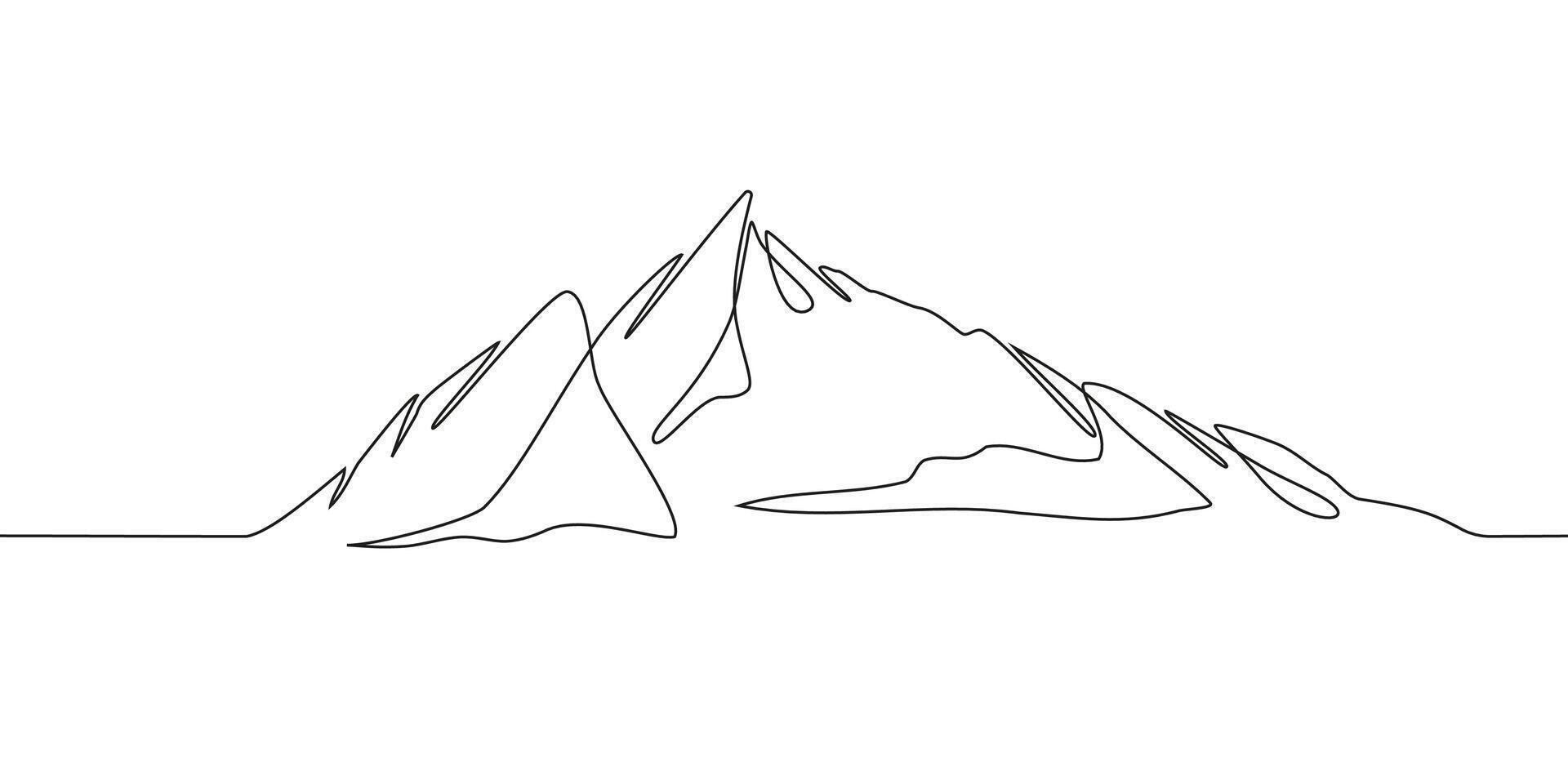 Elegant mountain line art background. Scenic black and white landscape design for fabric, prints, and wall art. Simple line drawing of one line mountain. vector