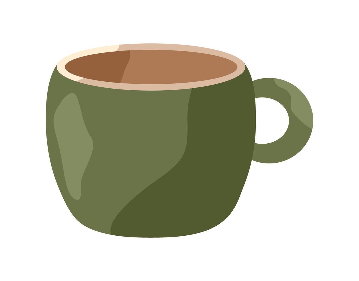 Ceramic Cup with handle. Handcrafted clay tea Mug. Tableware for drinks, dark green Crockery. Handcrafted Artisan teacup. Kitchenware for coffee. Isolated on white background. illustration vector