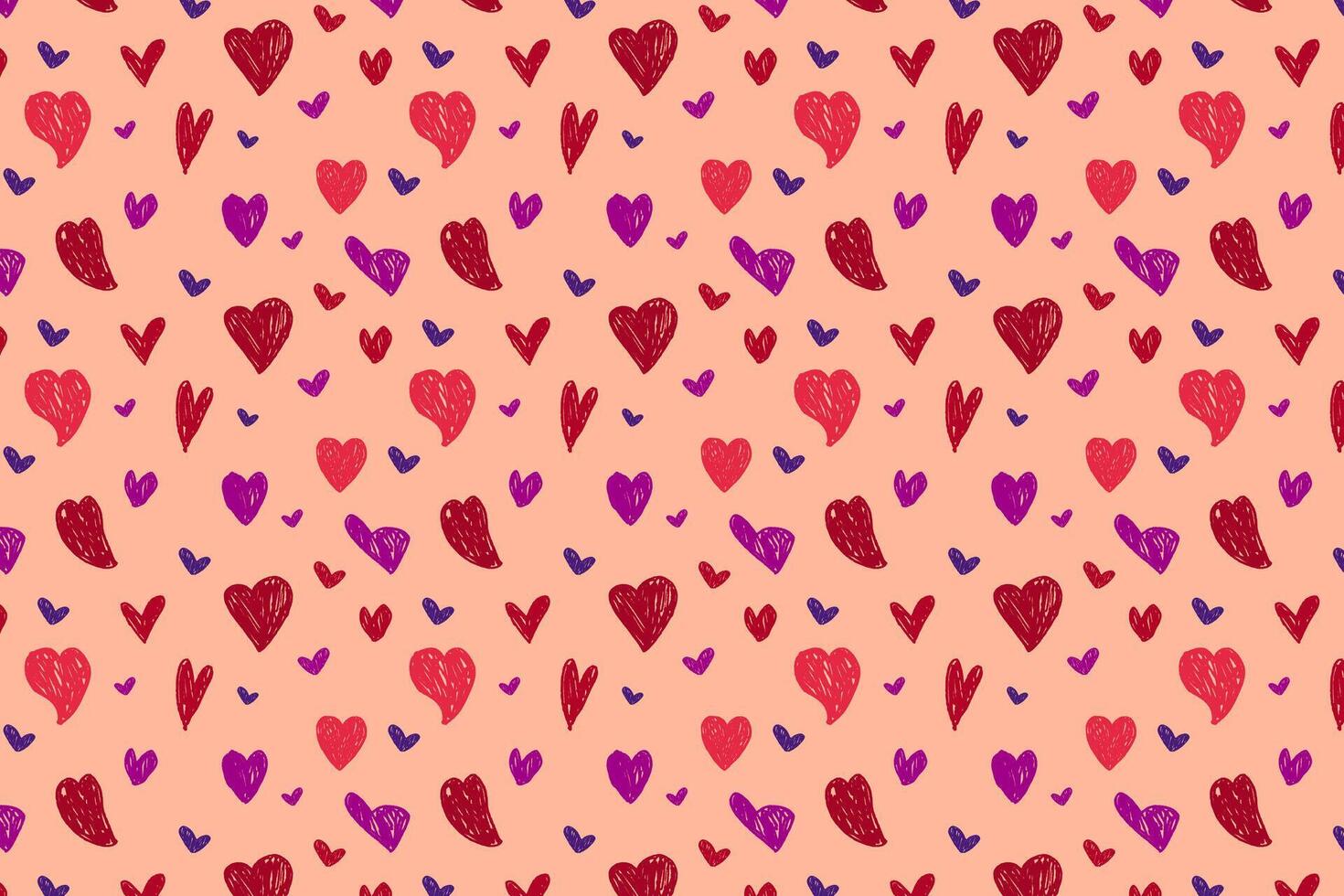 Hand drawn design with ink love hearts. Pattern with cute red hearts. vector