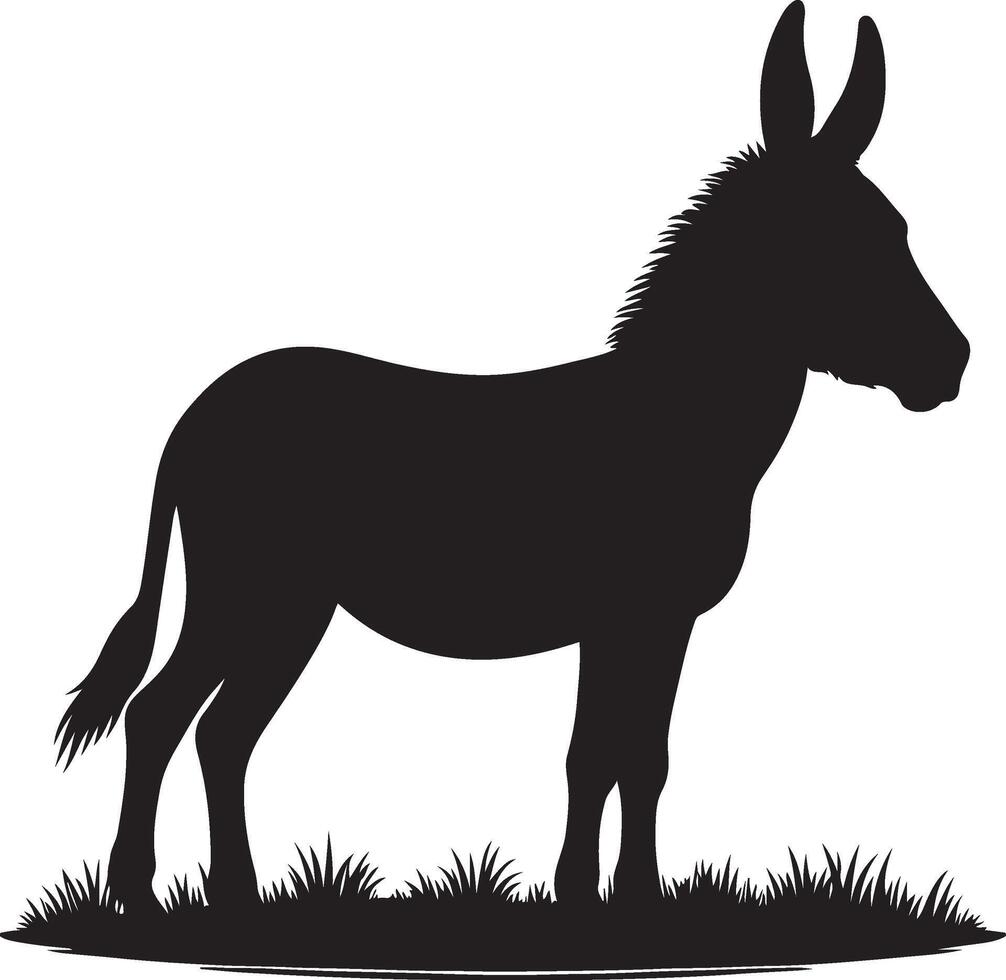 A silhouette of a donkey standing in the grass vector