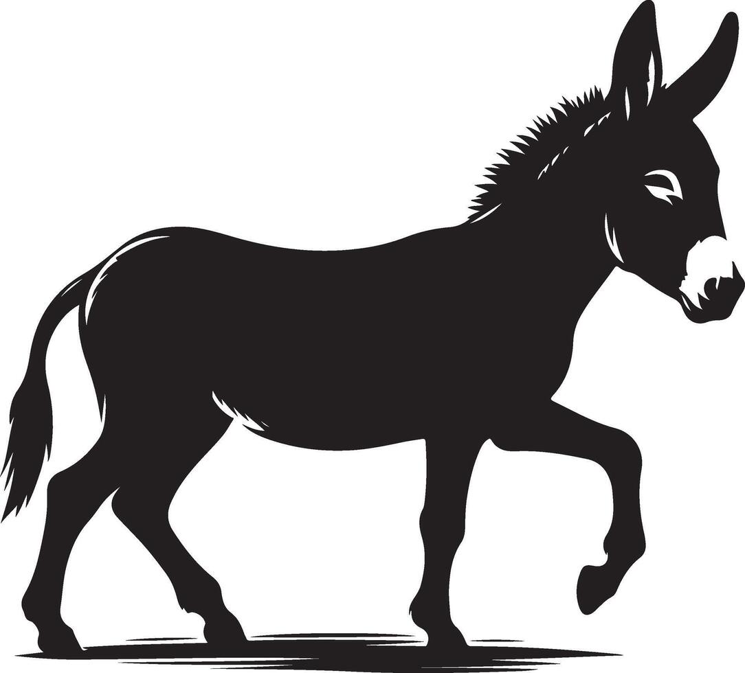 A donkey is standing in a black and white silhouette vector