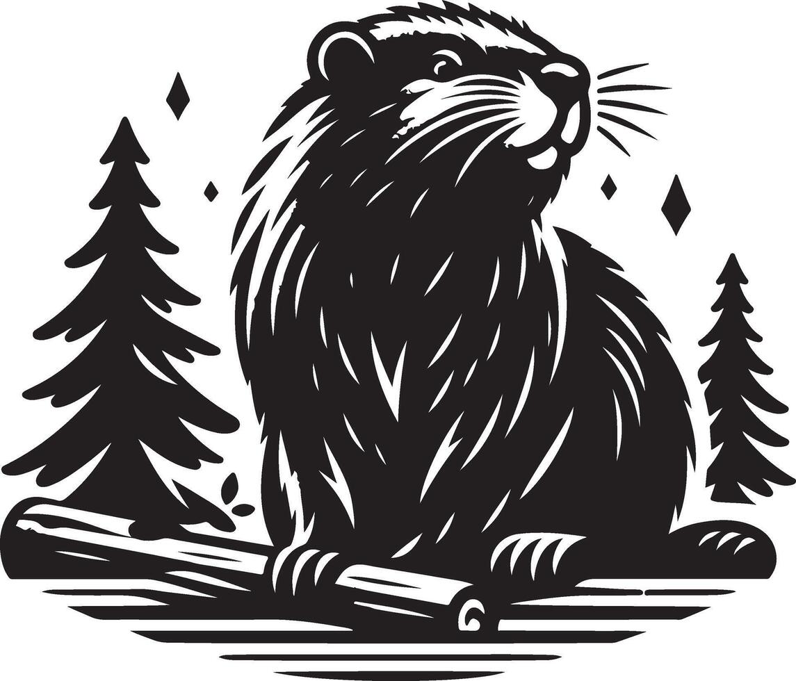 Beaver in the forest, illustration vector