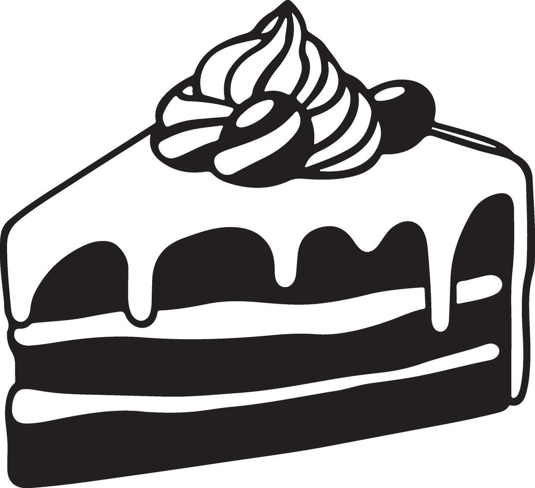 A black and white illustration of a piece of cake vector