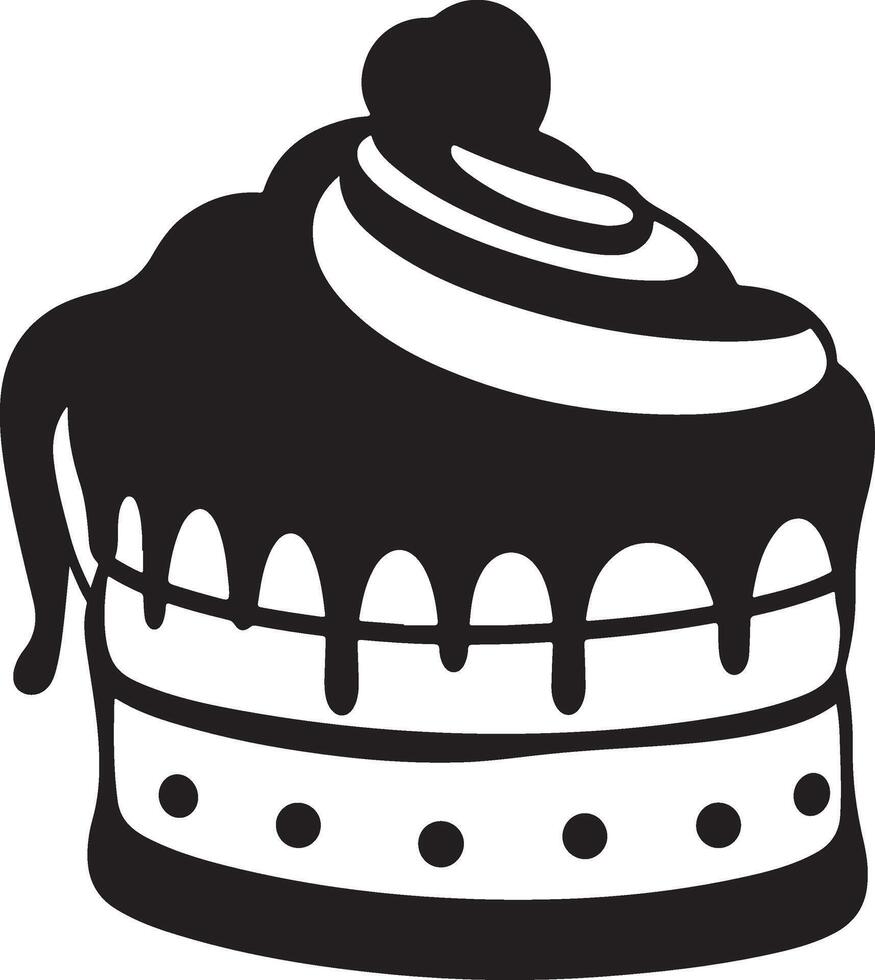 A black and white illustration of a cake with chocolate icing vector
