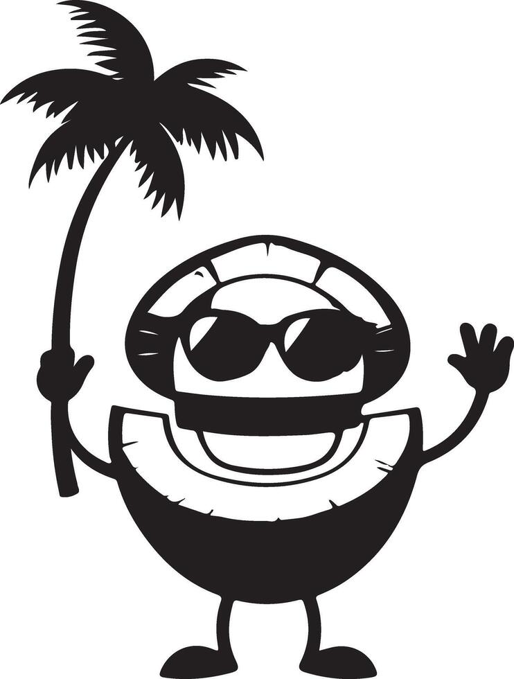 A cartoon coconut character holding a palm tree vector