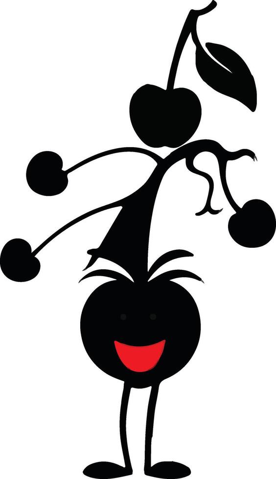 A cartoon black cherry with a red heart vector