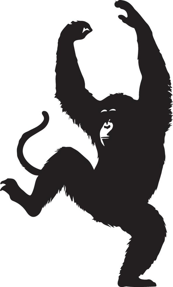 A monkey is standing on its hind legs and is holding its arms up vector