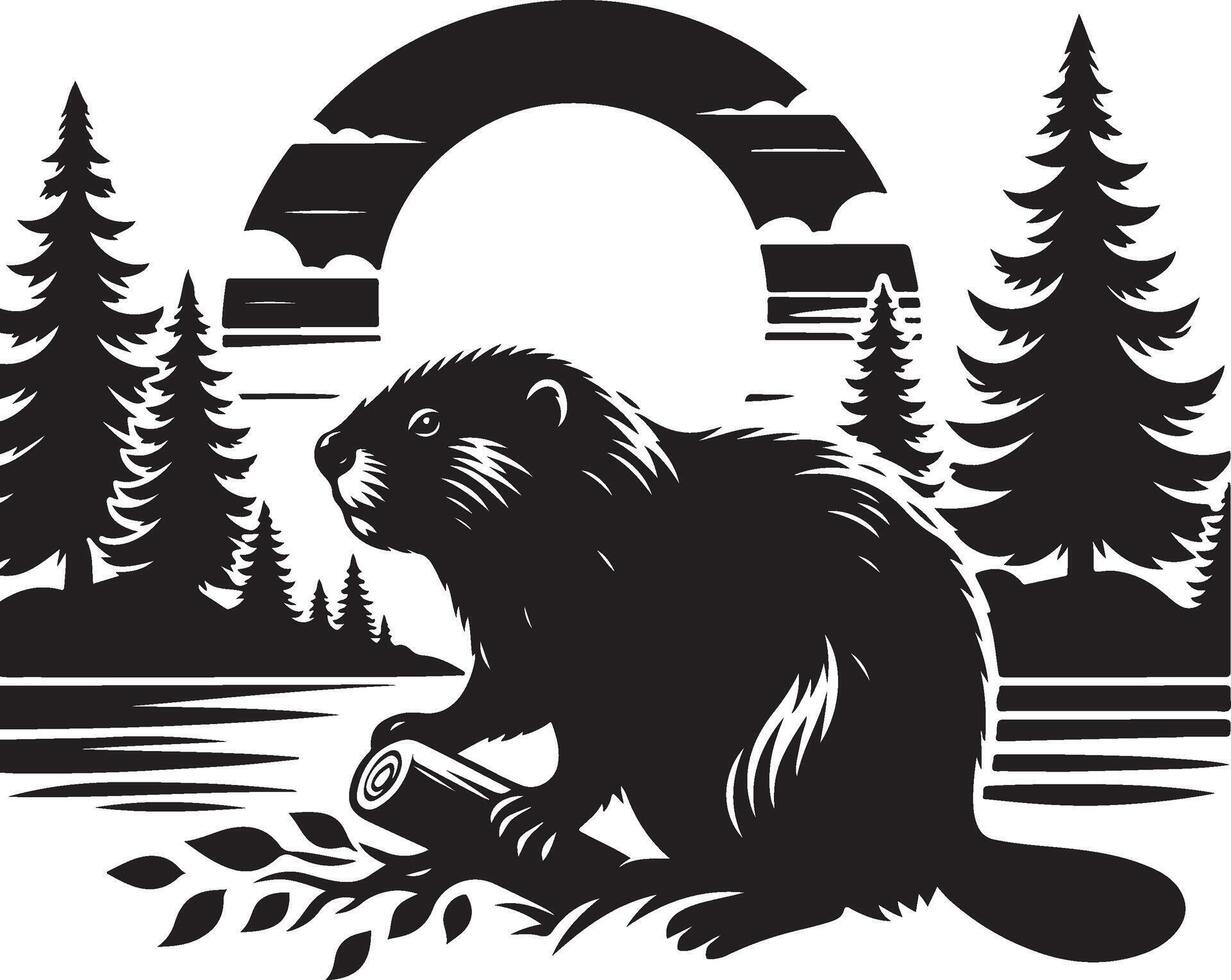 Beaver in the forest, illustration vector
