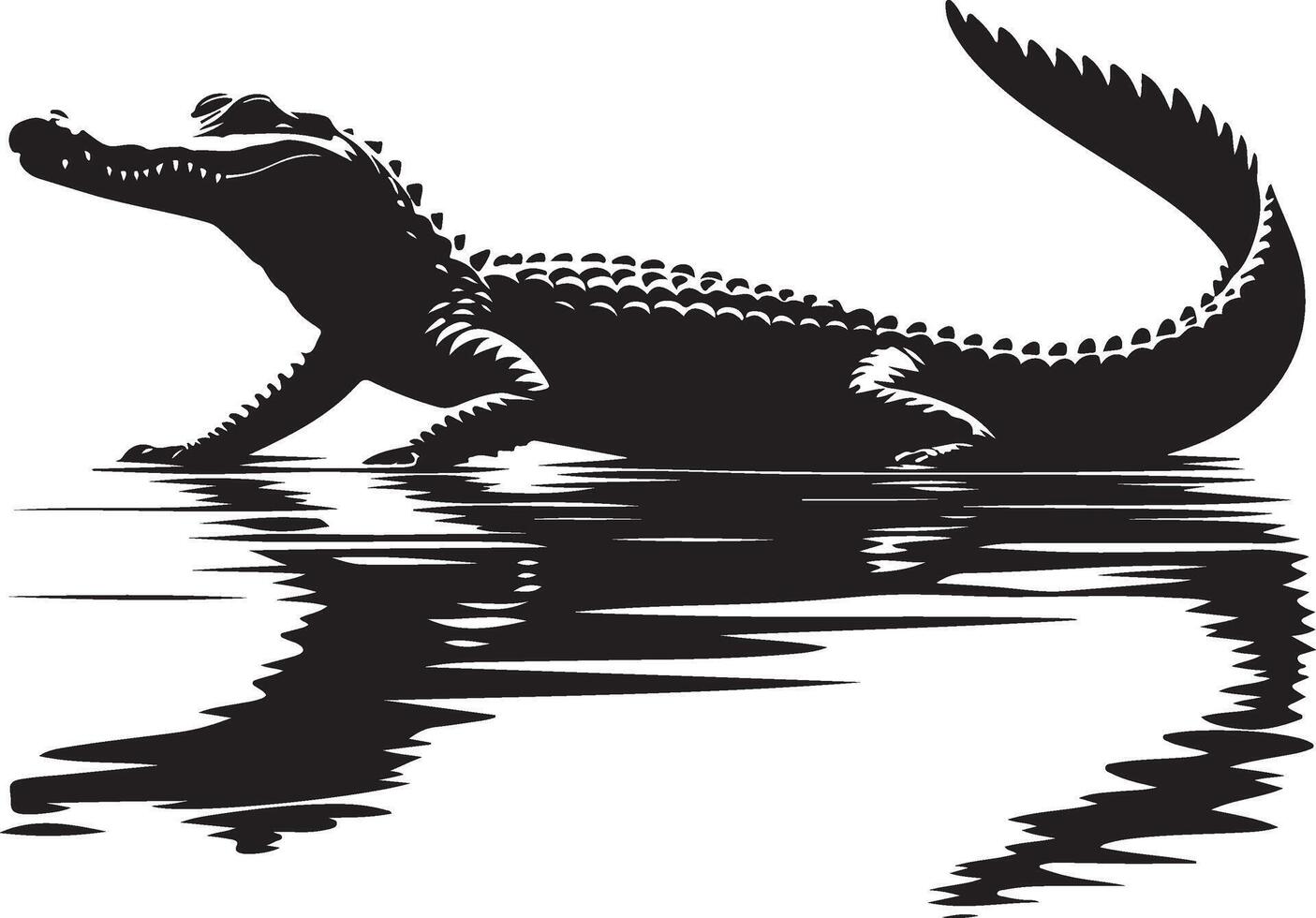 Alligator silhouette in water with reflection vector