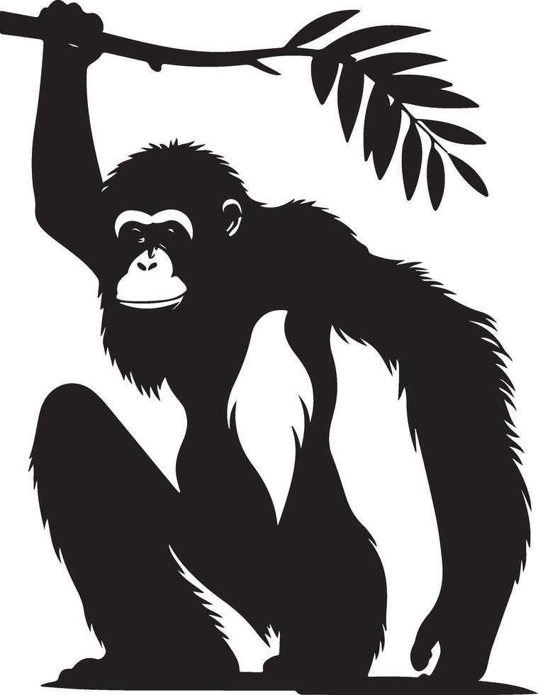 A black and white silhouette of a chimpanzee vector
