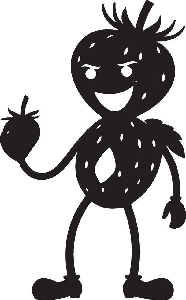 A cartoon strawberry character holding an apple vector