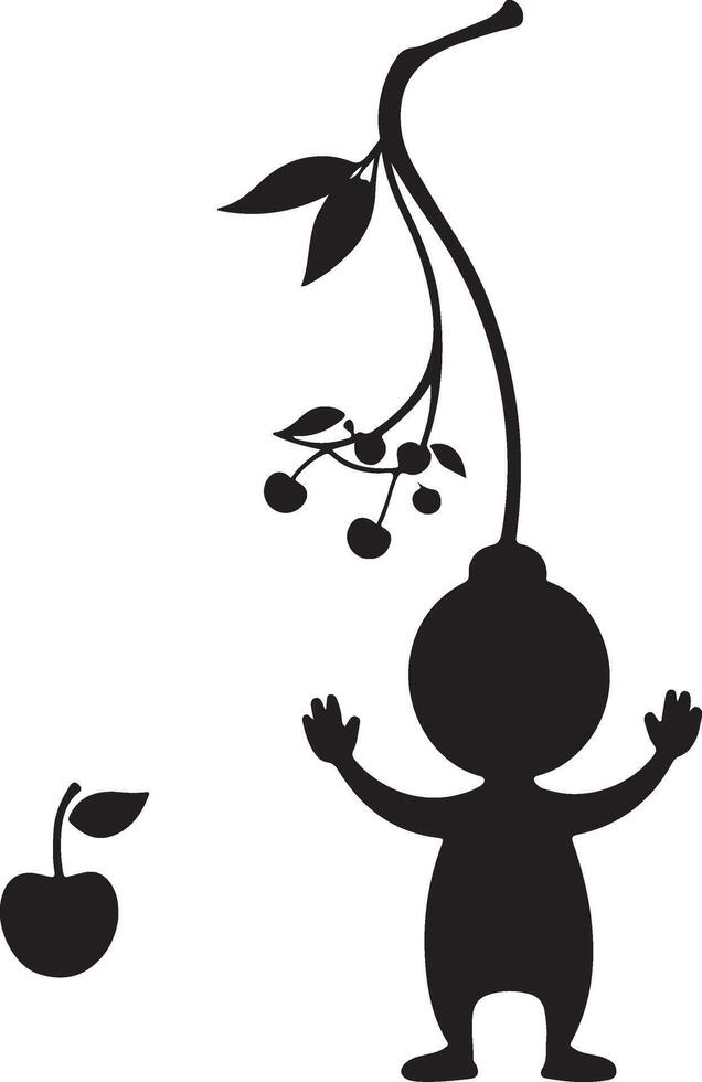 A cartoon character is standing next to a tree with an apple vector